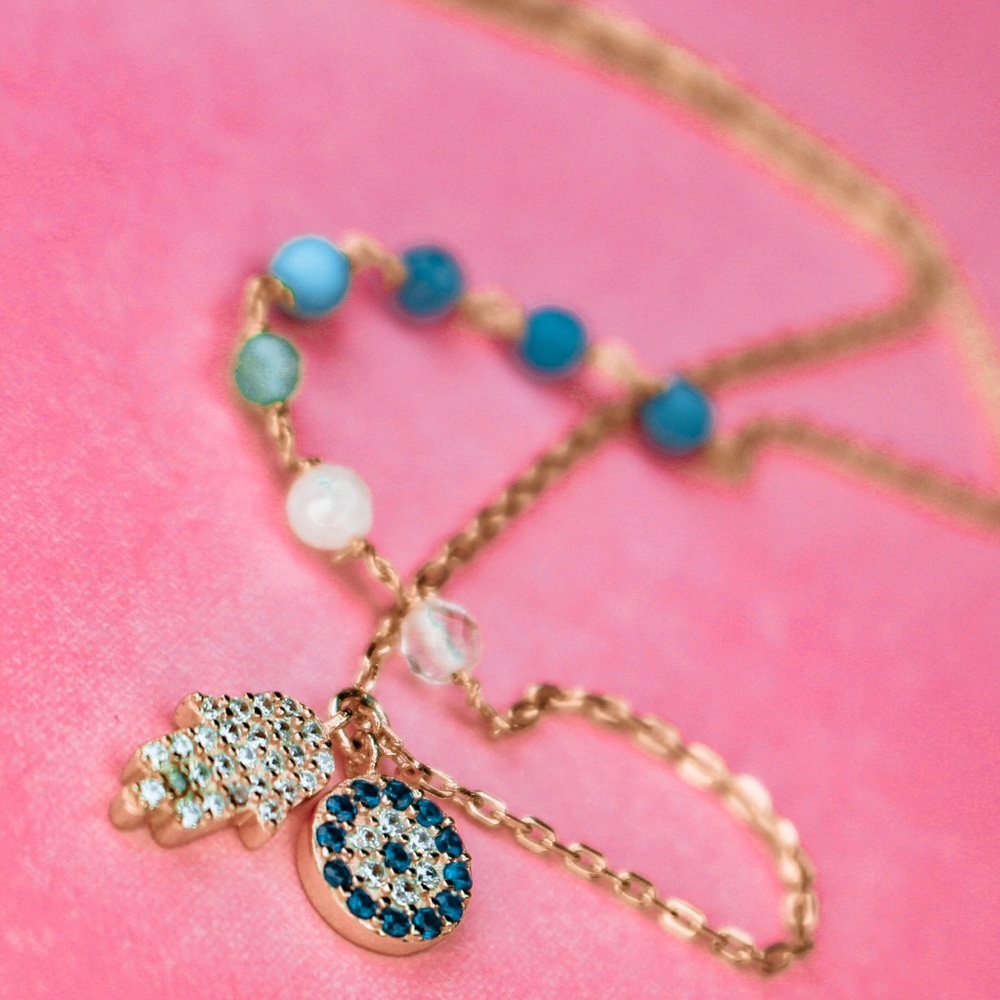 Khamsa evil eye necklace rose gold